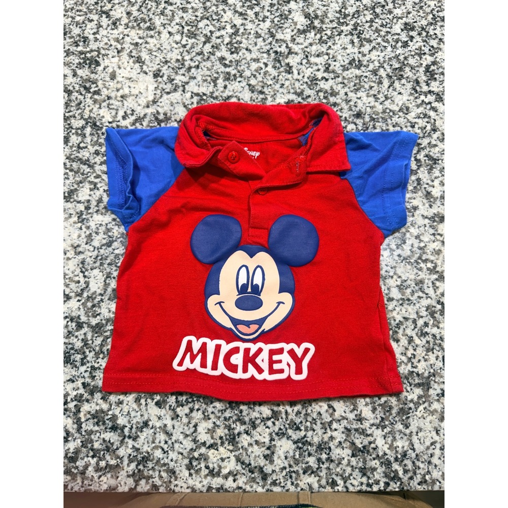 Disney Baby Mickey Mouse Polo Shirt Kids 0 3M Red Blue Short Sleeve Graphic Tee